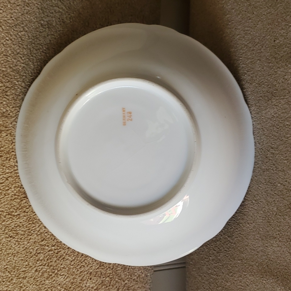 Hand painted German bowl floral embossed Pansies pink green - Picture 5 of 8